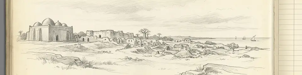 Graphite pencil sketch banner of Kilwa Kisiwani