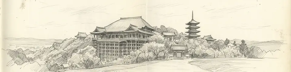 Graphite pencil sketch banner of Kiyomizu-dera