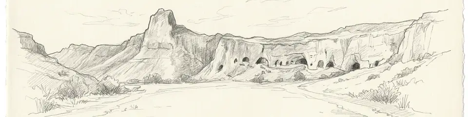 Graphite pencil sketch banner of Kizil Caves