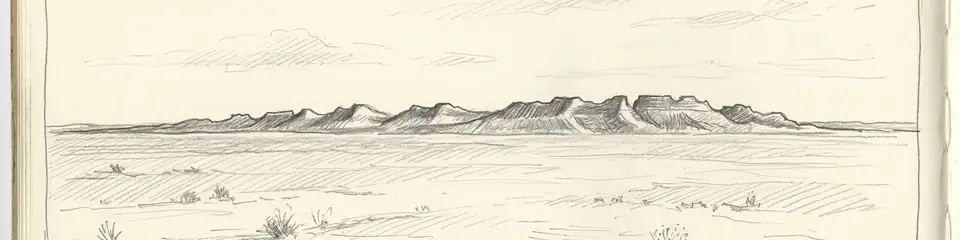 Graphite pencil sketch banner of Lake Mungo