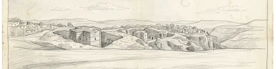 Graphite pencil sketch banner of Lalibela