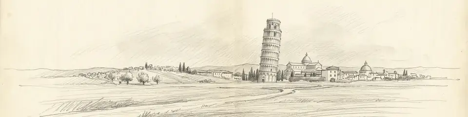 Graphite pencil sketch banner of Leaning Tower of Pisa
