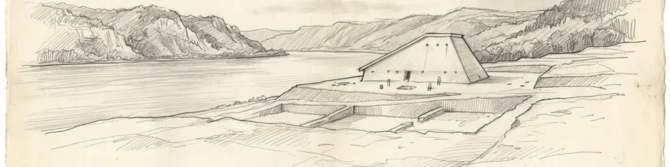 Graphite pencil sketch banner of Lepenski Vir