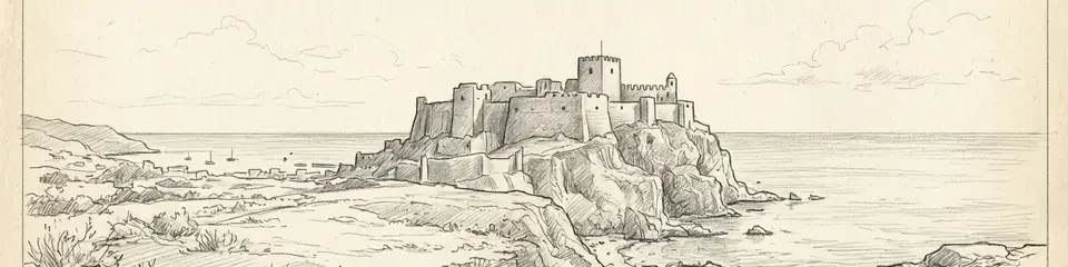 Graphite pencil sketch banner of Lipari Castle