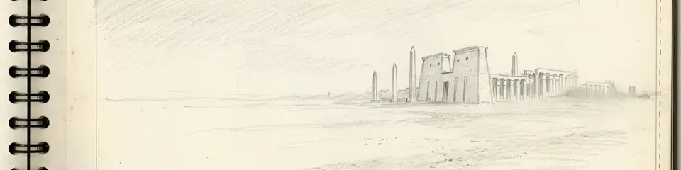 Graphite pencil sketch banner of Luxor Temple