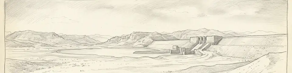 Graphite pencil sketch banner of Great Dam of Marib