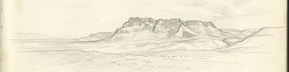 Graphite pencil sketch banner of Masada