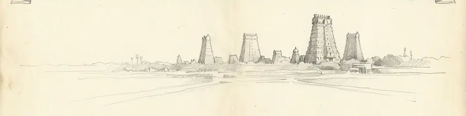 Graphite pencil sketch banner of Meenakshi Temple