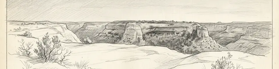 Graphite pencil sketch banner of Mesa Verde