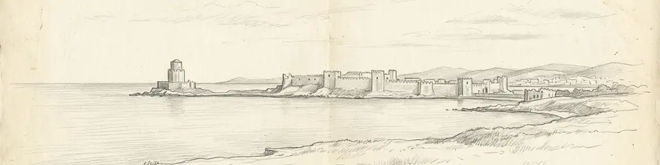 Graphite pencil sketch banner of Methoni