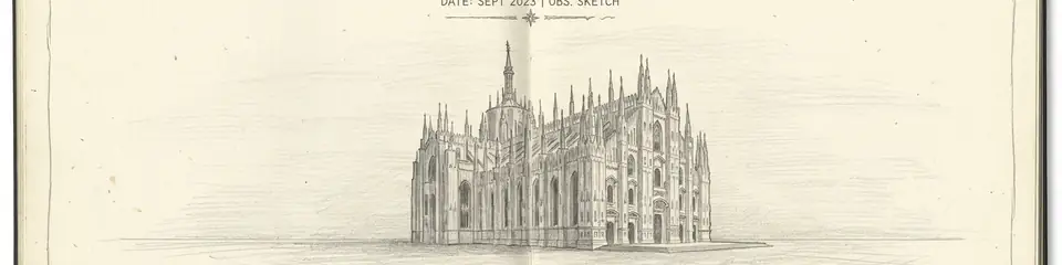 Graphite pencil sketch banner of Milan Cathedral