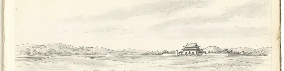 Graphite pencil sketch banner of Ming Tombs