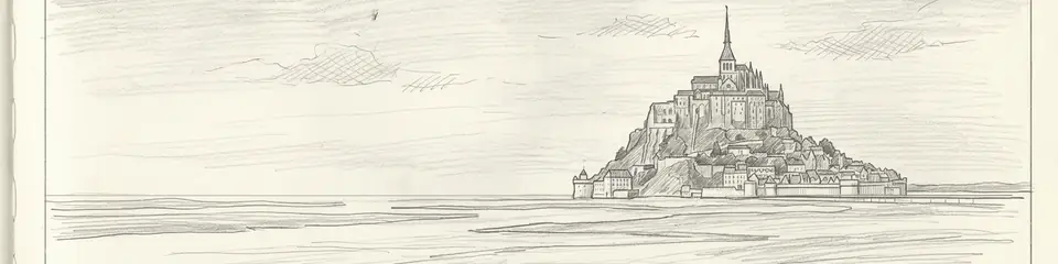 Graphite pencil sketch banner of Mont-Saint-Michel