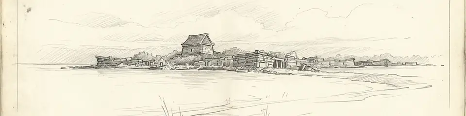 Graphite pencil sketch banner of Nan Madol