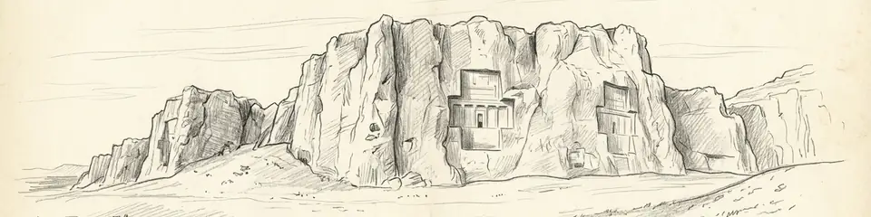 Graphite pencil sketch banner of Naqsh-e Rostam