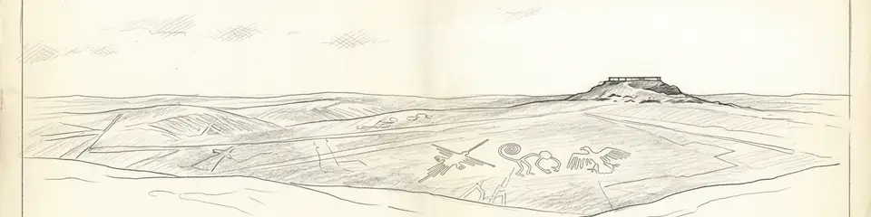 Graphite pencil sketch banner of Nazca Lines
