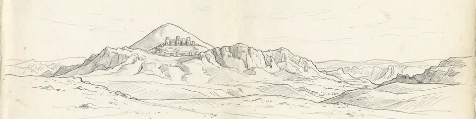 Graphite pencil sketch banner of Nemrut Dağ