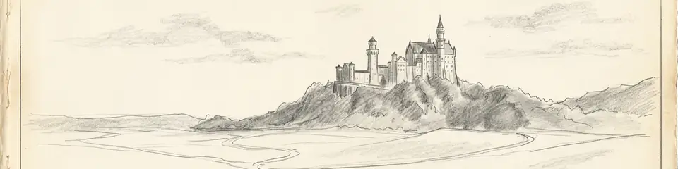 Graphite pencil sketch banner of Neuschwanstein Castle