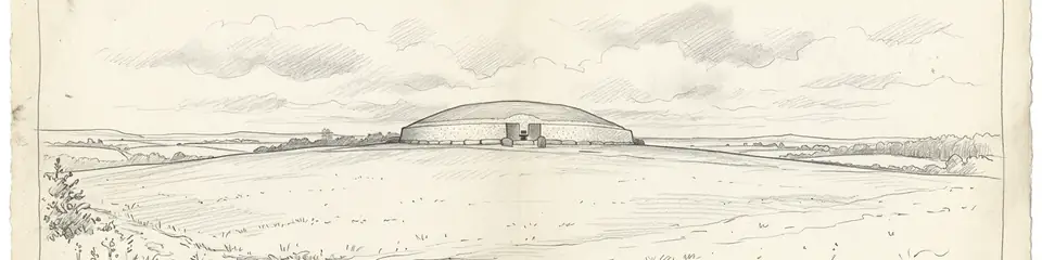 Graphite pencil sketch banner of Newgrange