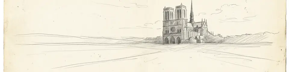 Graphite pencil sketch banner of Notre-Dame de Paris