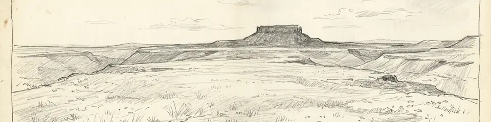 Graphite pencil sketch banner of Olduvai Gorge