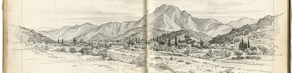 Graphite pencil sketch banner of Olympos