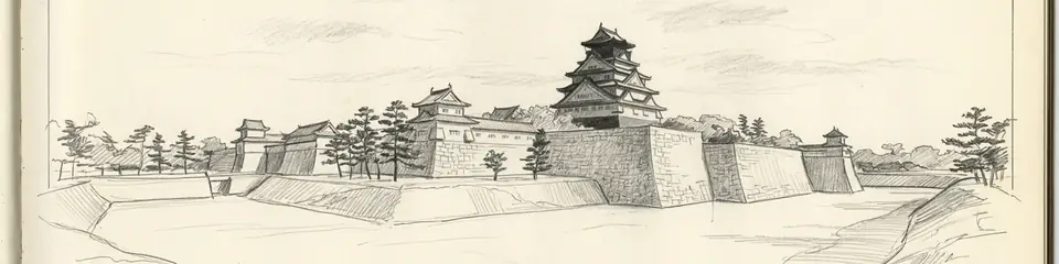 Graphite pencil sketch banner of Osaka Castle