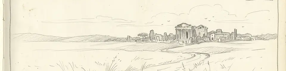 Graphite pencil sketch banner of Ostia Antica