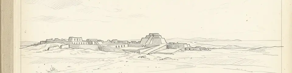 Graphite pencil sketch banner of Pachacamac