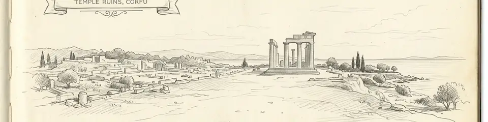 Graphite pencil sketch banner of Ancient Corcyra (Palaeopolis)