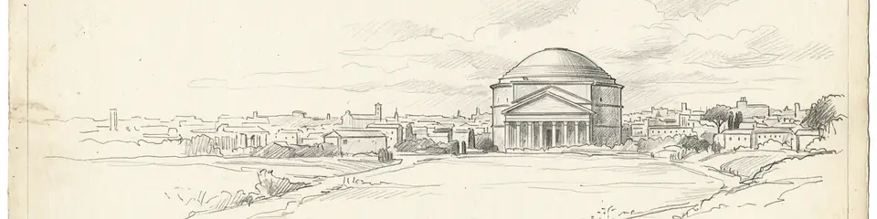 Graphite pencil sketch banner of Pantheon