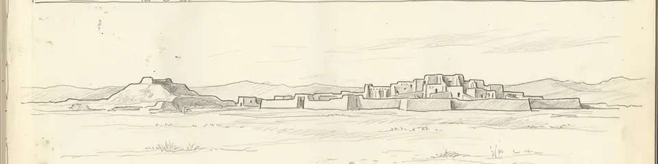 Graphite pencil sketch banner of Paquime (Casas Grandes)