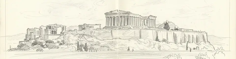 Graphite pencil sketch banner of Parthenon
