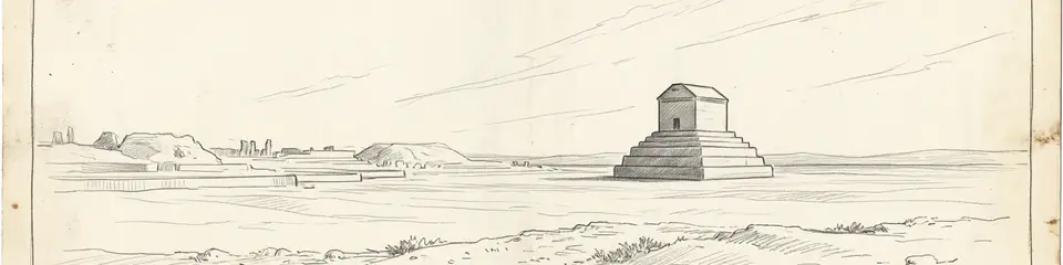 Graphite pencil sketch banner of Pasargadae