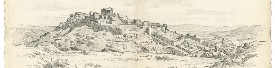 Graphite pencil sketch banner of Pergamon