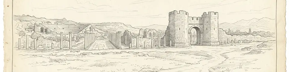 Graphite pencil sketch banner of Perge