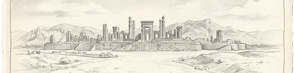 Graphite pencil sketch banner of Persepolis