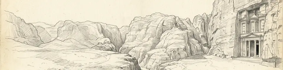 Graphite pencil sketch banner of Petra