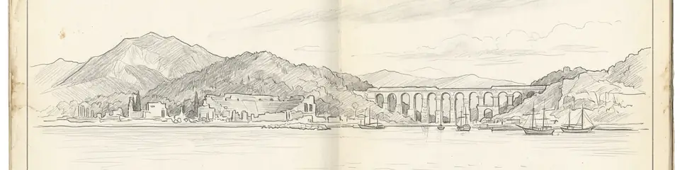 Graphite pencil sketch banner of Phaselis
