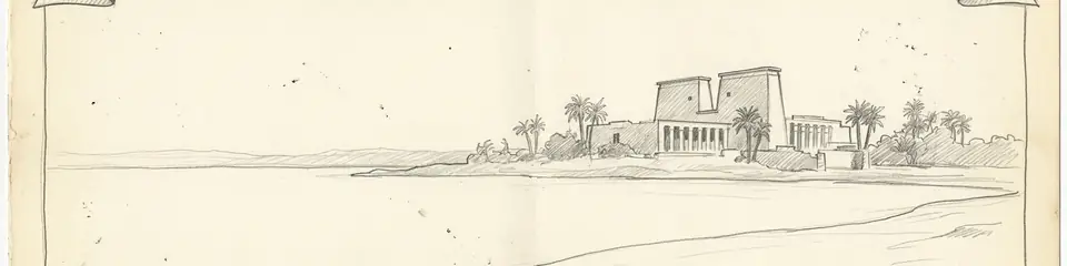 Graphite pencil sketch banner of Philae
