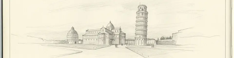 Graphite pencil sketch banner of Piazza dei Miracoli