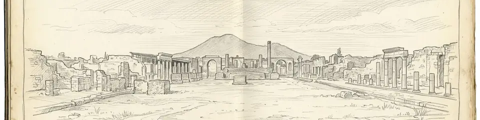 Graphite pencil sketch banner of Pompeii