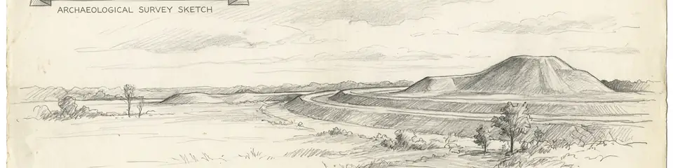 Graphite pencil sketch banner of Poverty Point