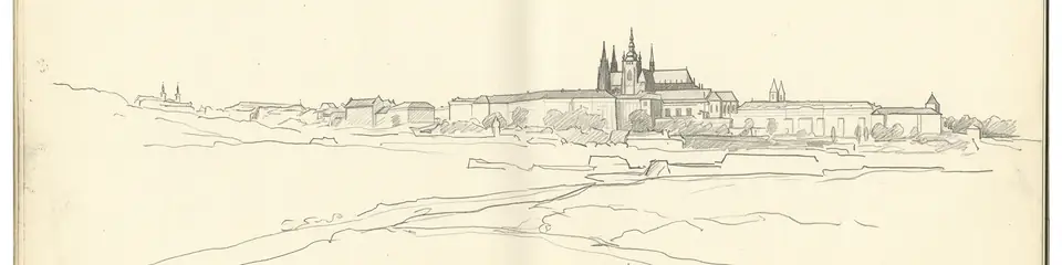 Graphite pencil sketch banner of Prague Castle