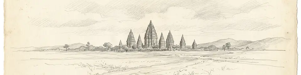 Graphite pencil sketch banner of Prambanan