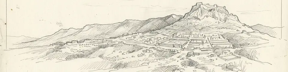 Graphite pencil sketch banner of Priene