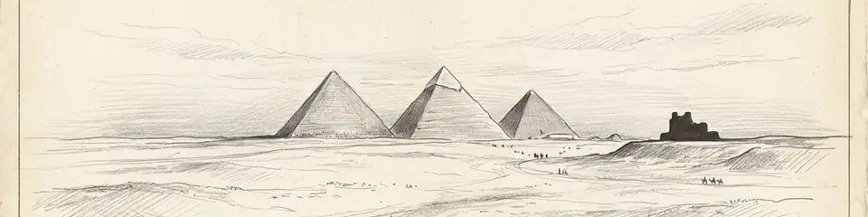 Graphite pencil sketch banner of Pyramids of Giza