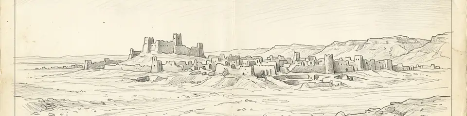 Graphite pencil sketch banner of Qaryat al-Faw