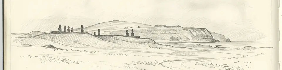 Graphite pencil sketch banner of Rapa Nui