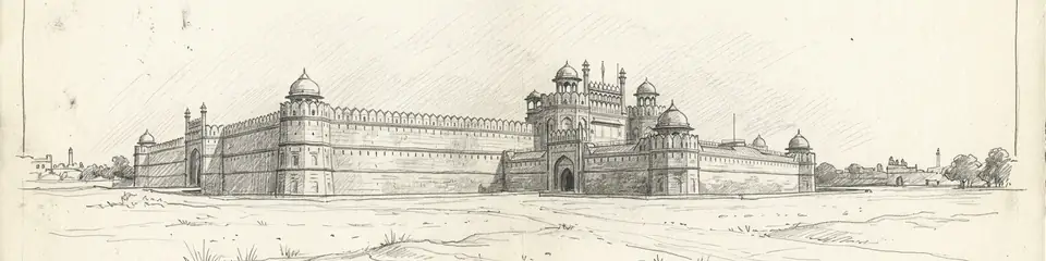 Graphite pencil sketch banner of Red Fort